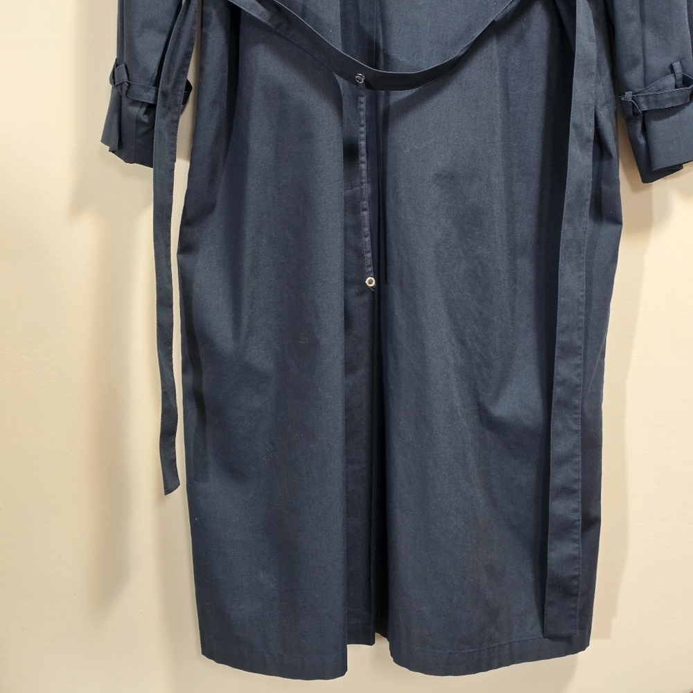 Vintage London Fog Classic Hooded Navy Blue Long Trench Coat Size 18 M UK - Picture 11 of 12